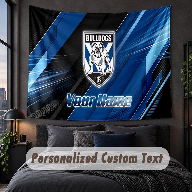 Custom Name Text Tapestry,Canterbury-Bankstown Bulldogs Decorative Wall Hanging, Background Tapestry For Home Bedroom