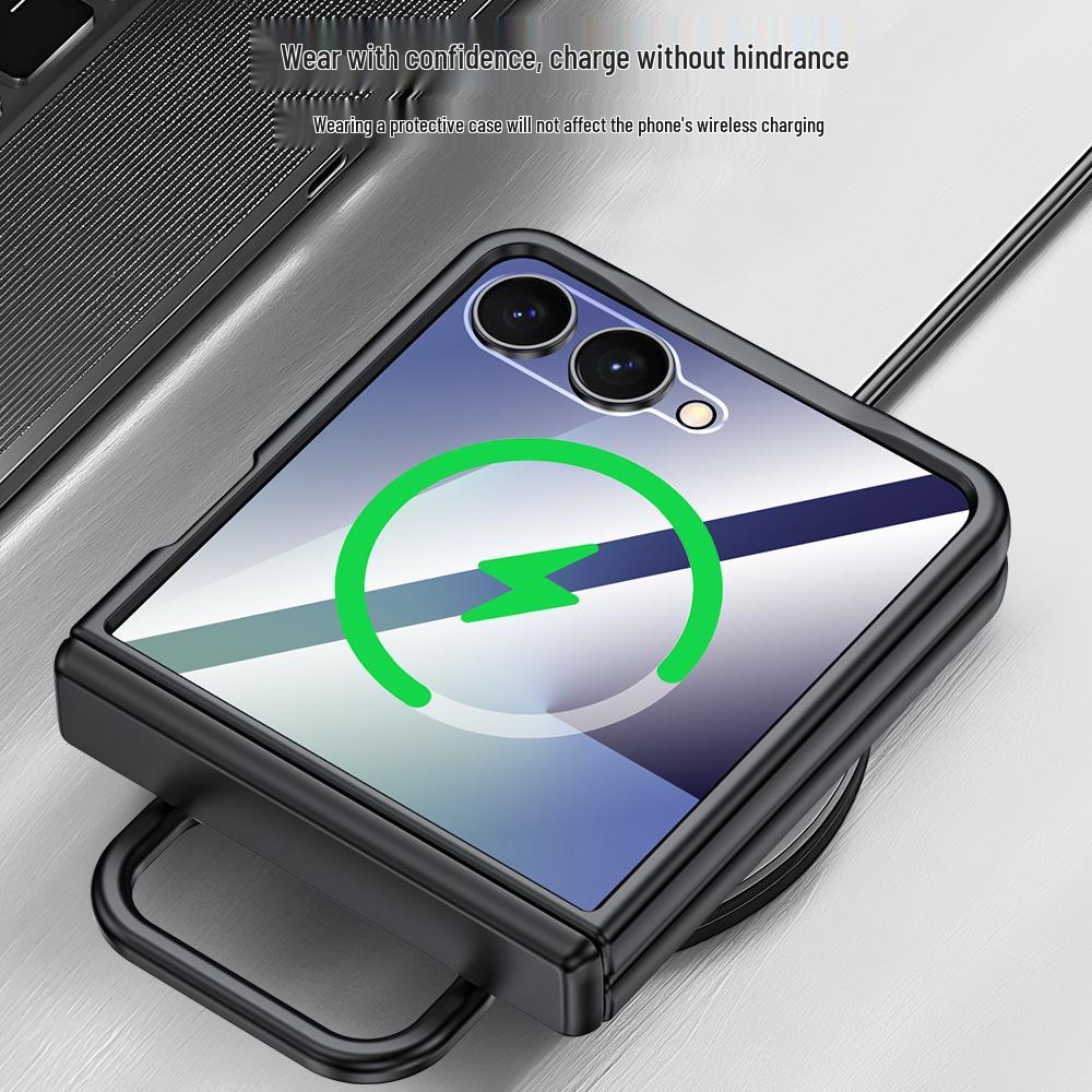 Чехол для Samsung Z Flip7 с откидным магнитным кольцом и встроенной защитой экрана