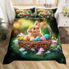 Kids Cute Rabbit Duvet Cover,Happy Easter Floral Bedding Set Twin King For Boys Girls,Lovely Animal Bunny Girly Comforter Cover