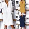 Women Casual Plus Size Cotton Linen Button Turn Down Collar Long Sleeve Dress