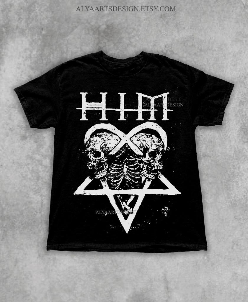 Футболка в стиле группы HIM | Футболка с Heartagram Ville Valo | Эпоха Razorblade Romance | Готический рок Мерч | Винтажная Музыкальная Футболка Y2K | Подарок для Металхэда