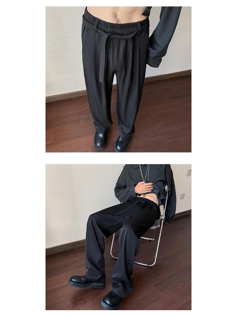 Брюки из итальянского драпированного ледяного шелка в стиле британских яппи с завязками