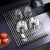 Foldable Drain Rack Stainless Steel Hollow Over the Sink Roll Up Dish Colander Great Load Bearing Bowl Drainer Kitchen Utensil Drain Rack