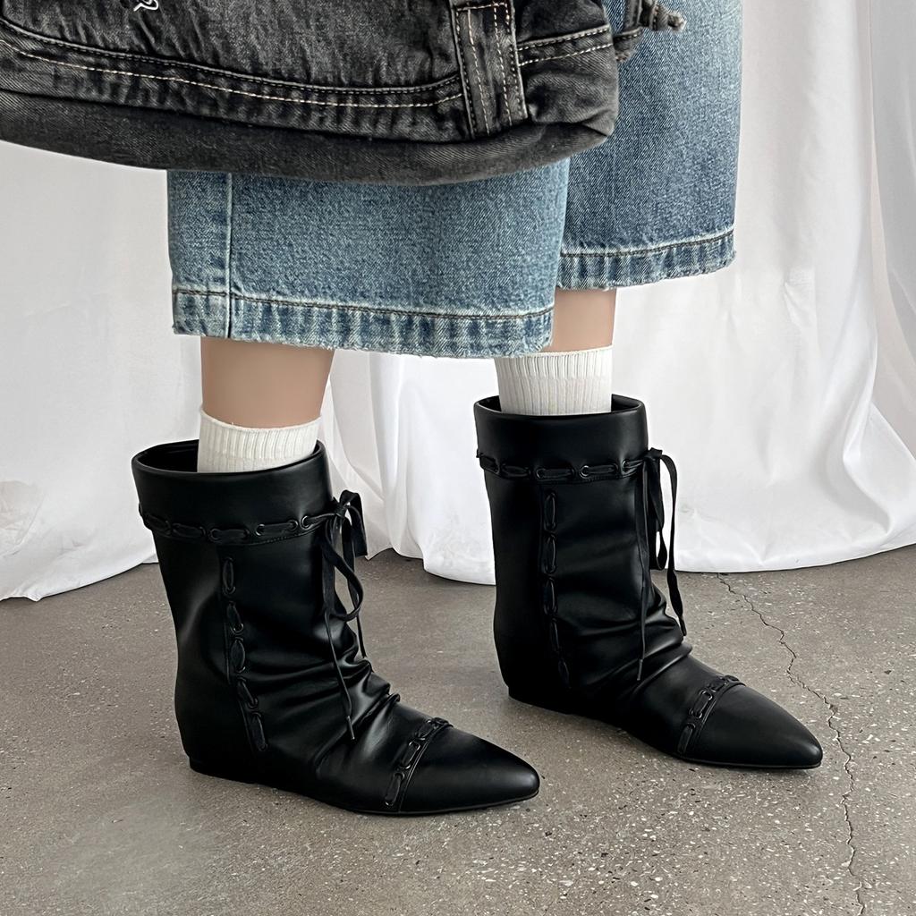 Нишевые ретро остроносые штабелируемые сенсорные складные двухниточные штабелируемые ботинки женские ремни Maillard ковбойские ботинки в западном стиле