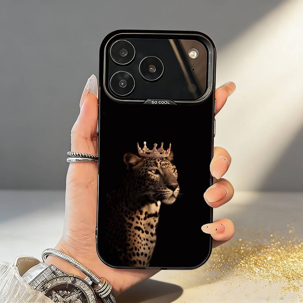 L-Luxury F-Fashion чехол для телефона с леопардовым принтом для iPhone17 16 15 14 13 12 Pro Max Серый Черный Матовый Лазерный Металлик Аврора Funda
