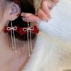 Red Bow Choker Zinc Zinc Alloy Velvet Collar Necklaces Elegant Bowknot Earrings  New Year