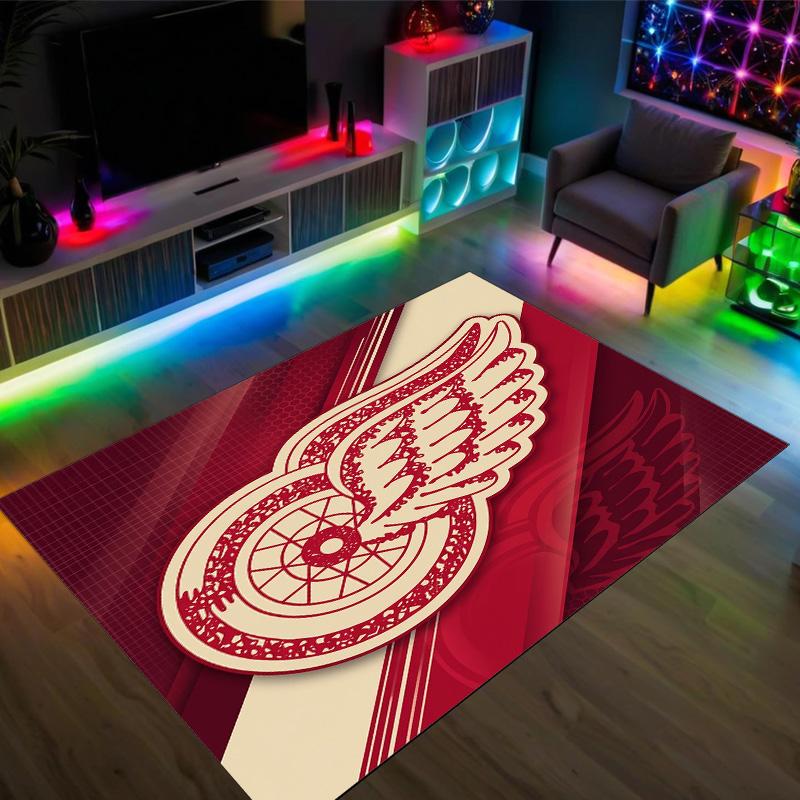 Detroit Red Wings Design Crystal Velvet Carpet Cozy Non?Slip Printed Rug For Bedroom Living Room Entrance