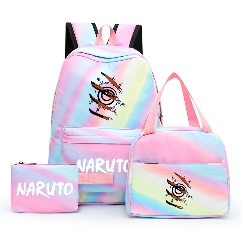 3Pcs/set Anime Naruto Backpack Back To Schoobag with Lunch Bag for Teen Gir Boy Student Bookbag Men Women Leisure Travel Bag