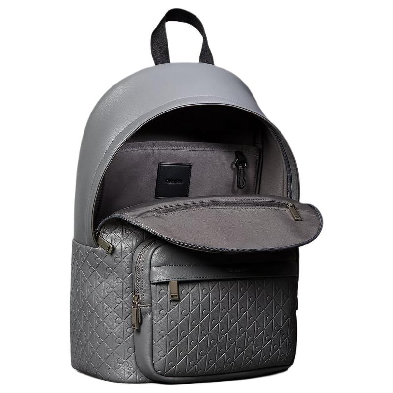 Calvin Klein Signature embossed adjustable shoulder strap polyurethane backpack men's charcoal gray