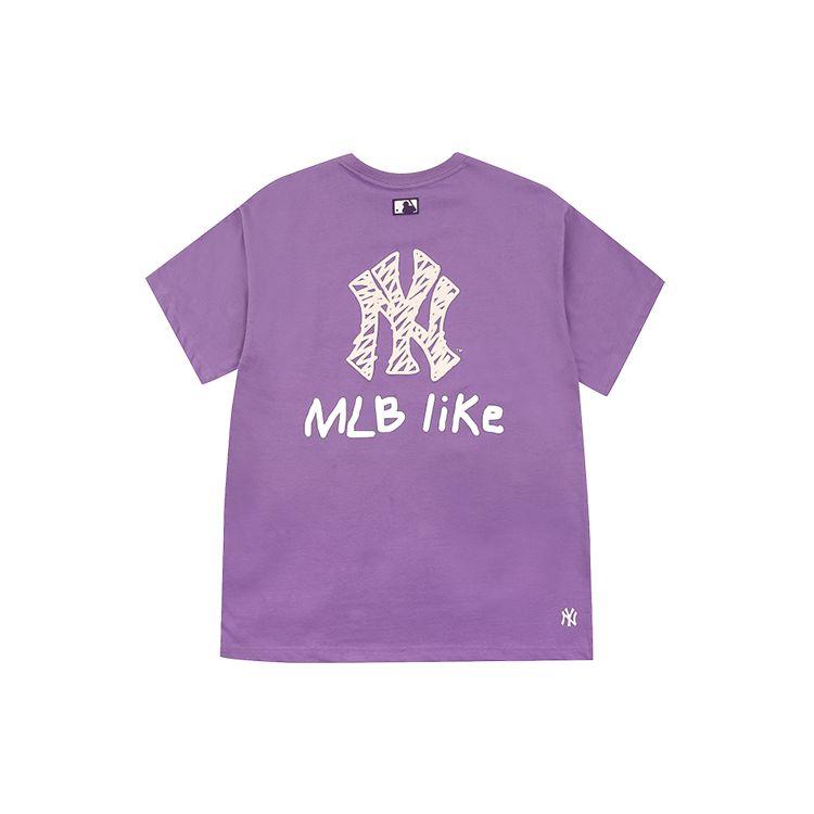Серия MLB Like Похожая на NY Yankees С принтом букв Свободная футболка с коротким рукавом Унисекс Футболка Фиолетовая 31TS15031-50V