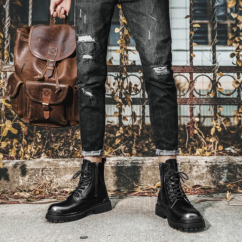 Ботильоны Мотоциклетные Ботинки Черные Мужские Повседневные Кожаные Ботинки Модные Мужские Рабочие Ботинки Мужская Обувь Нескользящие Дизайнерские Высокие