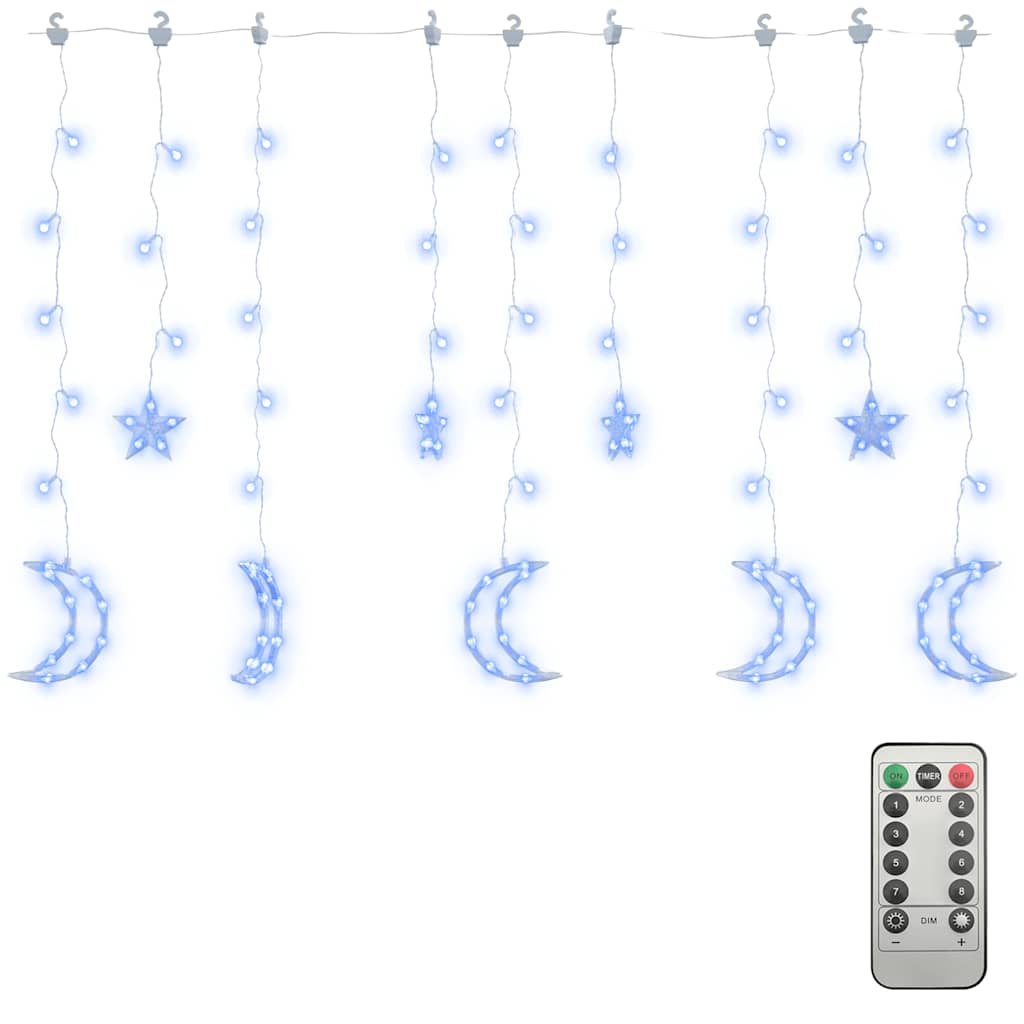 Star and Moon String Lights with Remote Control 138 LEDs Blue