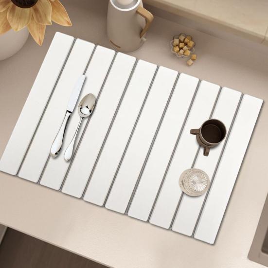 Yousheng Kitchen Countertop Drying Mat Quick Dry Diatomaceous Earth Water Absorbent Pad Collapsible Dish Bowl Bottle Cup Holder Diatomite Mat