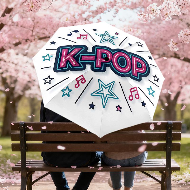 1 шт. Музыкальный зонт K-pop - 8 ребер, усиленный, автоматическое открытие, легкий и прочный, милый модный аксессуар для улицы, пляжа или повседневного использования, пляжный зонт