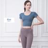 DAYCLOSET Топ для йоги с короткими рукавами yoga151 Женский с чашечками, рукавами, эластичный, легкий, (Л, Синий)
