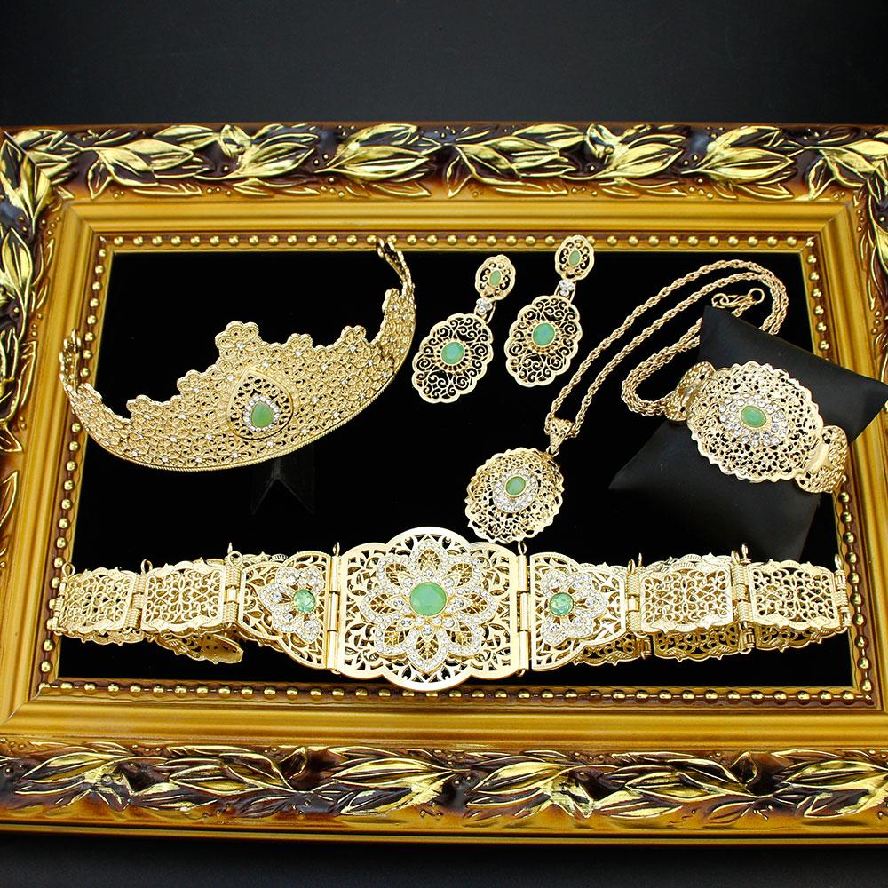 Нефритовый цвет невесты, свадебные ювелирные наборы, пояс, металлическая корона, серьги, браслет, кулон, ожерелье