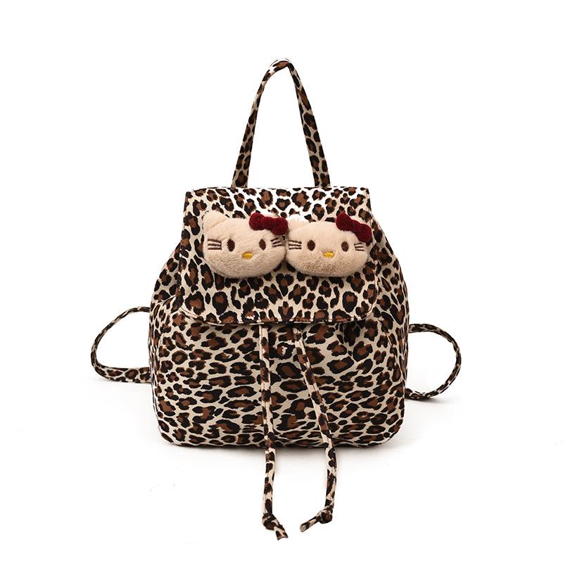 Рюкзак для кошки с леопардовым принтом: Корейский стиль, замша, многоцелевой для девочек - Осень/Зима.