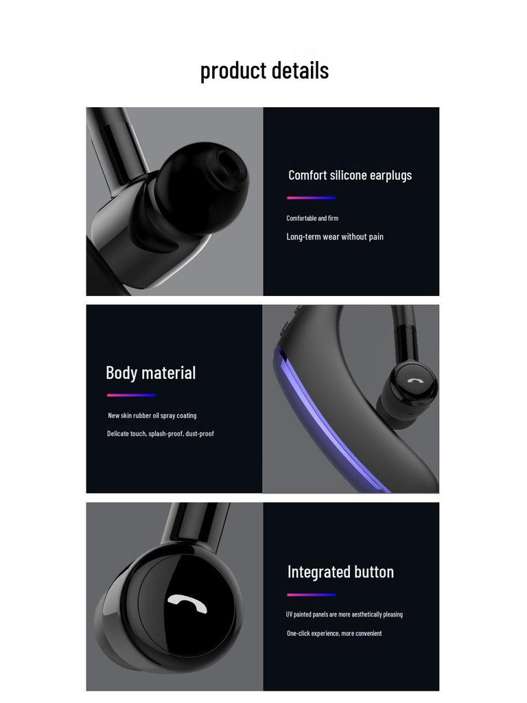 2025 Беспроводная Bluetooth-гарнитура с одним ухом и сверхдолгим временем ожидания