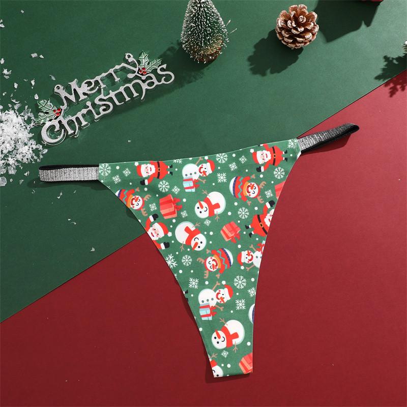 Christmas Underwear FINETOO Ice Silk Panties for Women Seamless G-string Christmas Festival Underwear XS-XL
