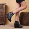 2024 Autumn Early Winter Shoes Women Ankle Boots Platform Modern Ladies Wedge Heels 10cm Flowers Pure Black Plus Size 42 D151