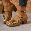 Большой размер Цветочный Толстый Римский каблук Летний Новый Круглый носок Открытый носок Металлическая пряжка Повседневный Пляжный Прохладный Шлепки Женские