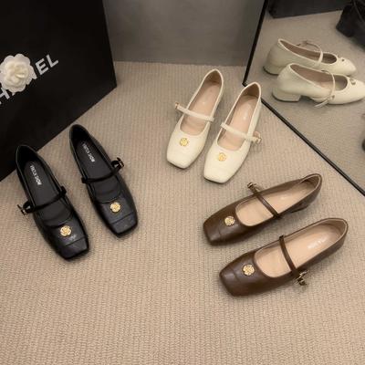 Французские женские туфли для беременных из мягкой кожи с маленьким квадратным носком и пряжкой на ремешке, осенняя модель 2025 года, на толстом каблуке, для работы