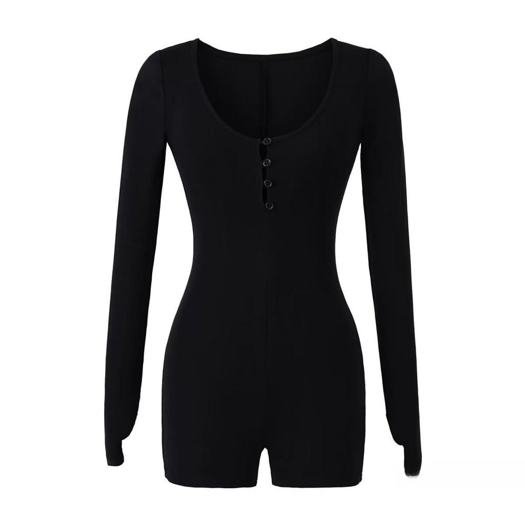 Sexy Slim Fit Cotton Blend Long Sleeve T Shirt With Button U Neck For Spring
