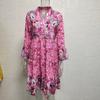 Women's  Dress Bohemian Floral Printed V Neck Mini Dresses Casual Loose Elegant Flare Sleeve Lady Beach Holiday Dress
