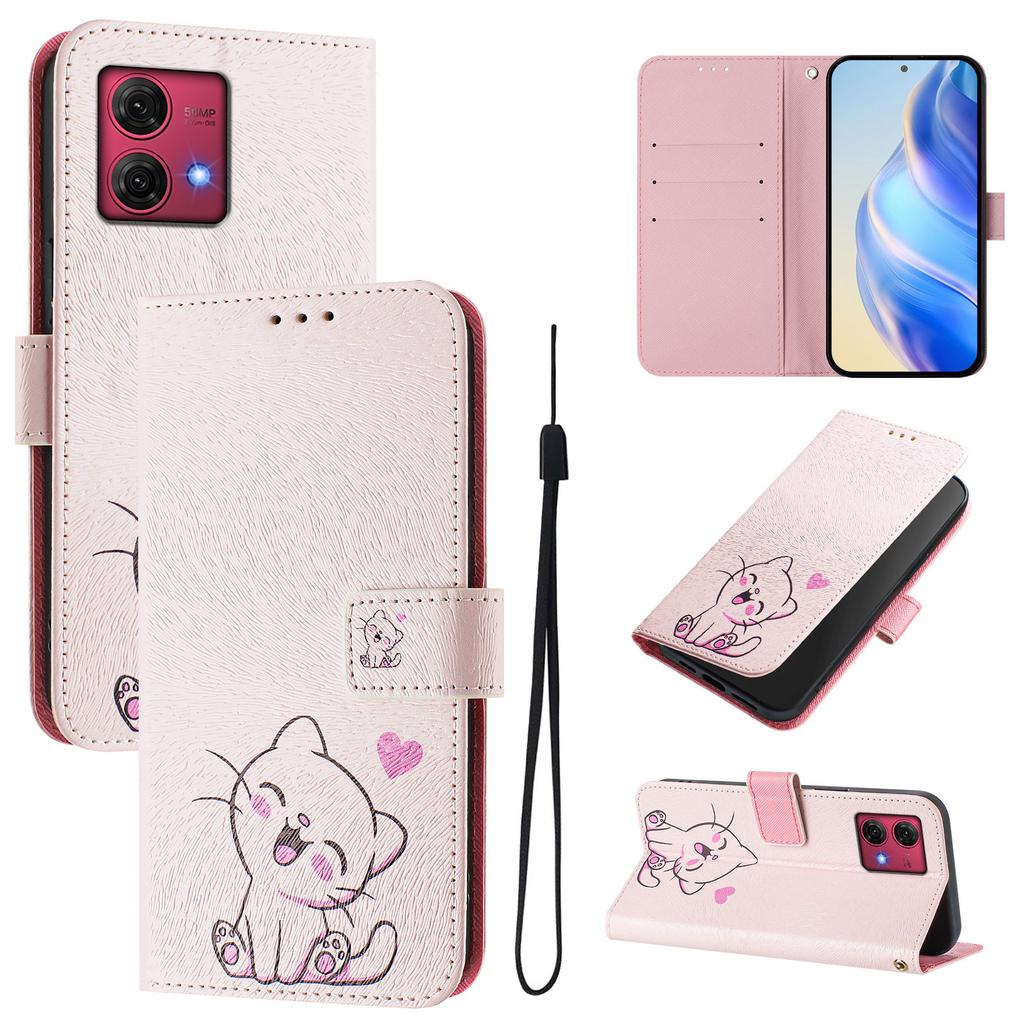 Роскошный кожаный чехол-книжка с милым котом для Motorola Moto G60, G40 Fusion, G10, G20, G30, E7 Power, G Play, G Power, Edge 50 NEO...