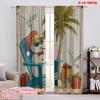 2pcs,2D Plane Printing Print Curtains Beach Chair Snowman 100% Polyester (without Rod) Festive Use for Bedroom, Living Room,