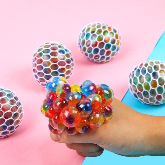 2Pcs Rainbow Stress Ball with Mesh Anxiety Relief TPR Colorful Beads