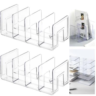 Подставка для книг Panavage Clear Book Stand, Настольная подставка для книг, Органайзер для документов, 4 отделения, Прозрачный пластик (Набор из 2)