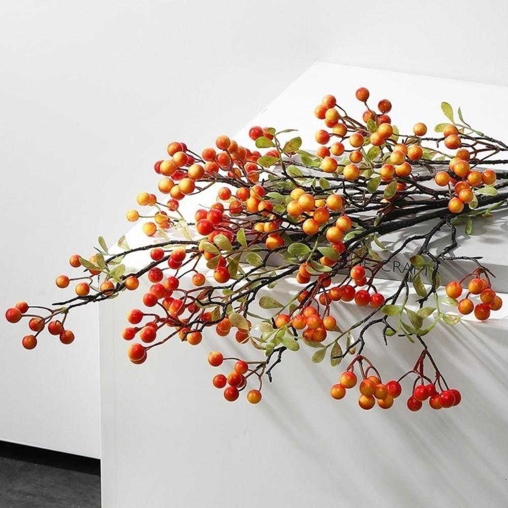 Long Branches Red Berry Bouquet Realistic Simulation Autumn Fruit Artificial Flower Plastic Decorative Artificial Plants Branch