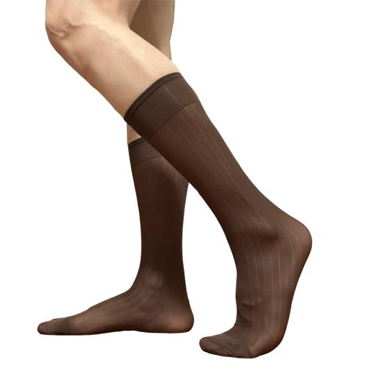 Мужские повседневные деловые носки средней длины, широкие полосатые нейлоновые чулки, формальные костюмные прозрачные тонкие носки из искусственного шелка