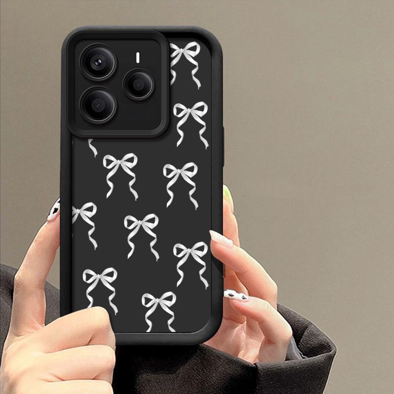 Розовый чехол с принтом банта, противоударный чехол для Xiaomi 14T 13T Poco X7 F6 X6 Pro Redmi Note 14 Pro 13 12 11, силиконовый мягкий защитный чехол для линз из ТПУ, матовый чехол для телефона