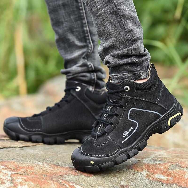 Men's Hiking Shoes Leather Outdoor Shoes Wear-resistant Men Trekking Walking Hunting Tactical Sneakers
