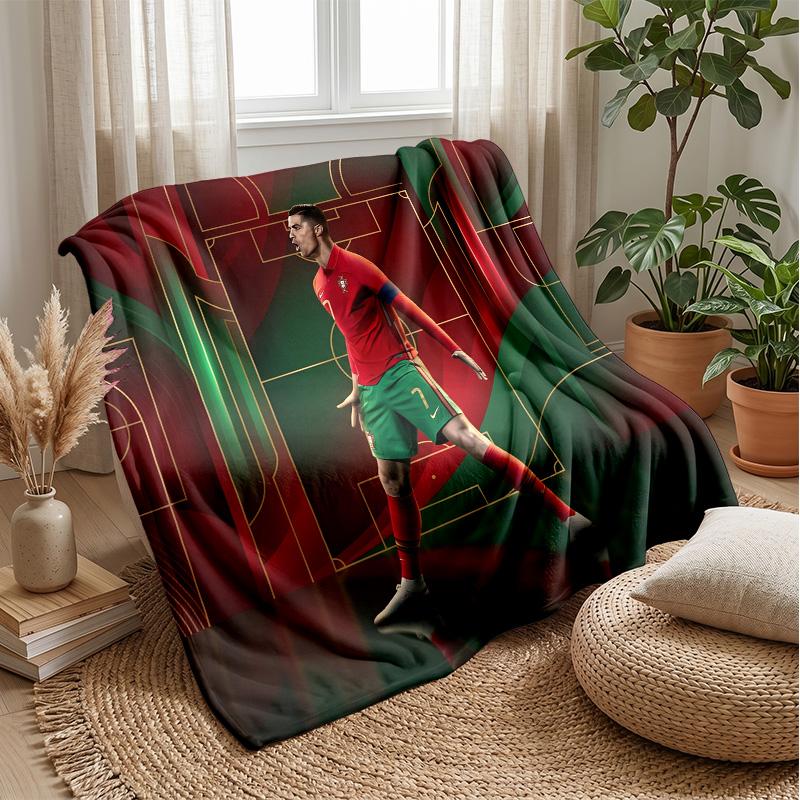 Cristiano Ronaldo Printed Flannel Blanket Skin Friendly Warm Decorative Throw for Indoor Couch Bed Daily Use
