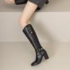 Women's High-heeled Boots Autumn and Winter New Solid-color Thick-heeled Boots Versatile Large-size Roman Medium Boots