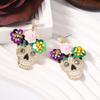 Personality Zircon Encrusted Skull Earrings Flower Glitter Skeleton Stud Earrings  Girl
