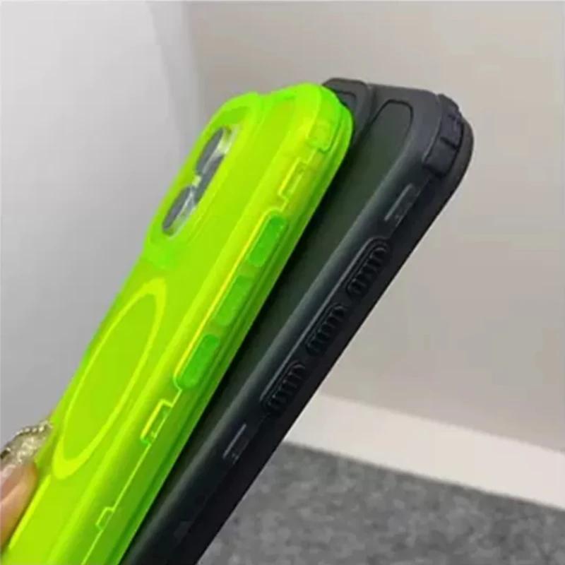 Неоновый Цветной Ударопрочный Чехол-Бампер С MagSafe Для iPhone 17 16pro max 14 15 Pro 13 11 12 Беспроводная Зарядка Матовый Бронированный Чехол