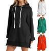 Women Hoodie Dress Slit Hem Drawstring Loose Solid Color with Big Pocket Hooded Pullover Mid Length Top Commuting Dating Sport Hoodie