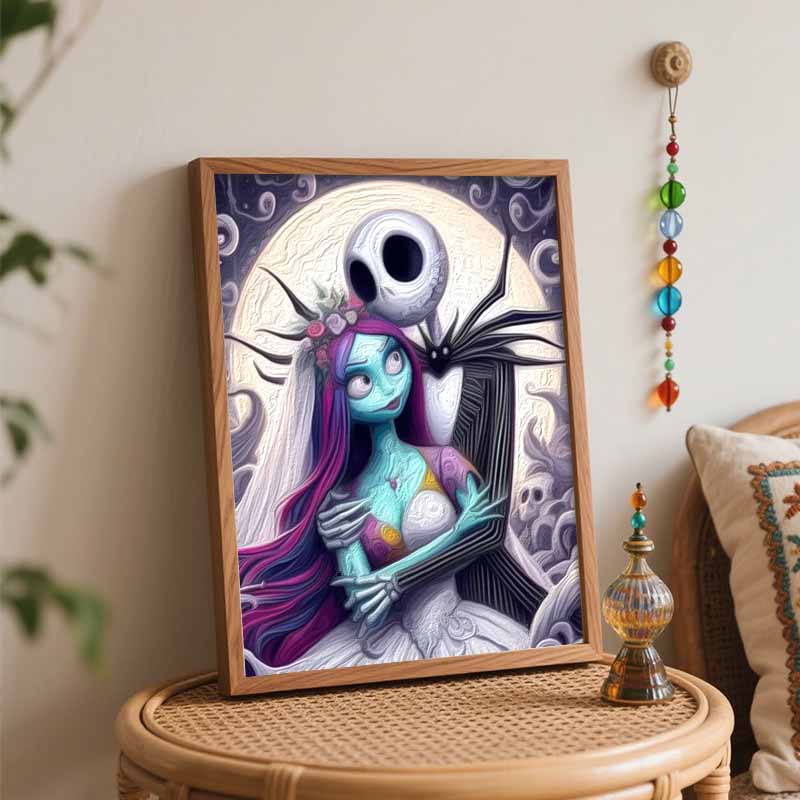 Disney oil painting Nightmare Before Christmas Jack and Sally art handmade diy painting home decoration gift