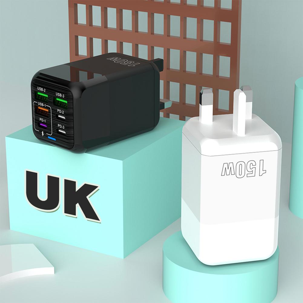 Быстрое зарядное устройство 150 Вт 3USB+3PD 6-в-1 Многопортовый адаптер для быстрой зарядки по нескольким протоколам Подходит для iPhone Samsung Xiaomi