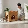 Деревянный кошачий домик-когтеточка с подвесной игрушкой Мебель для питомцев Дышащий для помещений