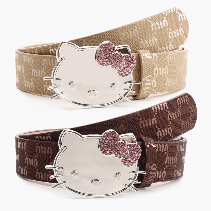 Металлический Женский Пояс Hello Kitty Декоративный С Принтом Букв и Стразами Для Повседневной и Нарядной Одежды