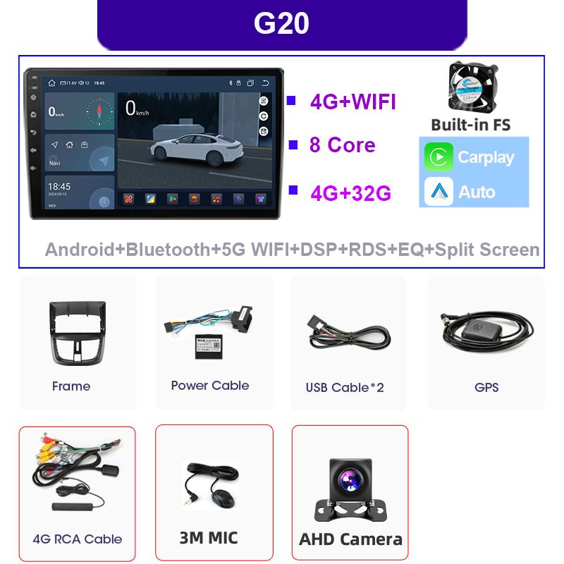 Srnubi Android14 UIS7865 Carplay & Android Auto Car Radio For PEUGEOT 207 207CC 2006-2015 4G WiFi BT DVR GPS Multimedia Stereo
