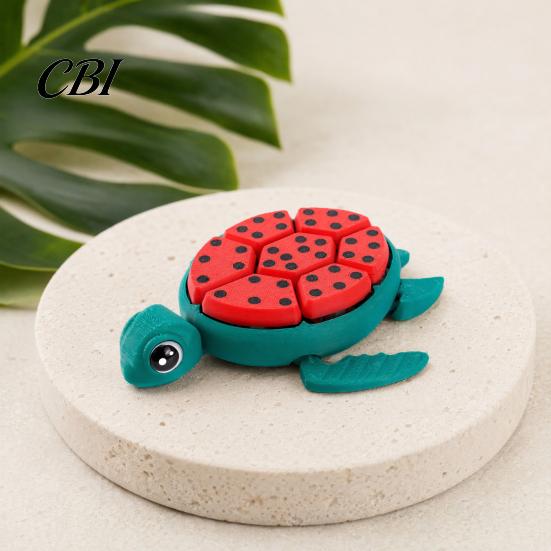 Fun Stress Reliever 3D Printed Watermelon Turtle Fidget Toy with Movable Joints, Pressable Shell Buttons Decompression Desk Accessory Relief