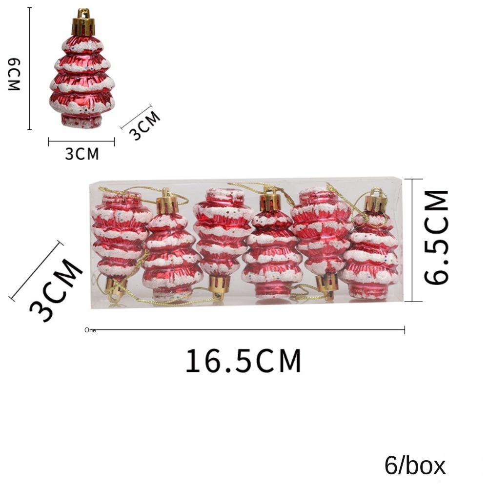 6Pcs/Box Painted Cedar Christmas Tree Ornament Plastic Christmas Decorations