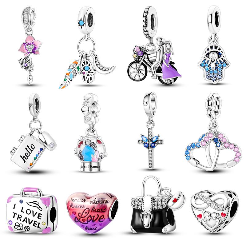 Мода Стерлингового Серебра 925 Сумочка Чемодан Подвески Бусины Подходит Fasion 925 Браслеты Изысканный Юбилей DIY Изготовление Ювелирных Изделий