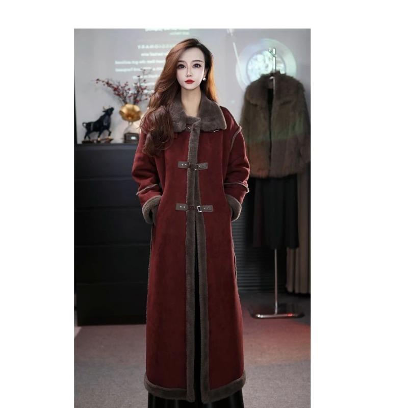 Флисовая утолщенная куртка с лацканами и мехом, женская зимняя новинка, длиной до колена, с меховым верхом